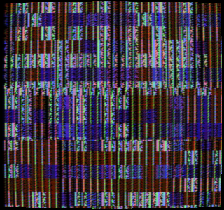 スイッチレベルの PPU が描いたスクロールワールド: スクロールした XOR 模様の背景に、フレーム途中のレジスタ書き込みがスクロールを変えた切れ目が見える。